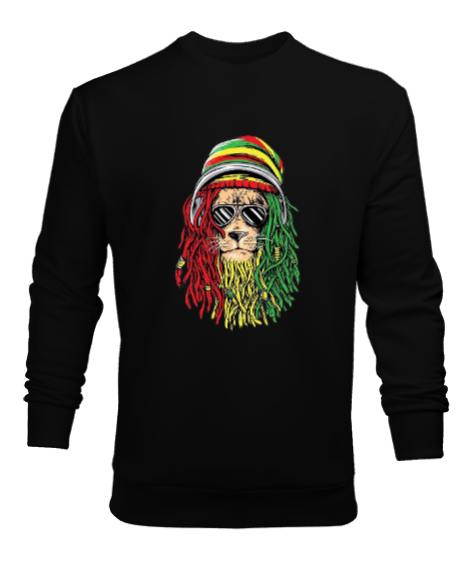 Tisho - Bob marley aslan baskılı Siyah Erkek Sweatshirt