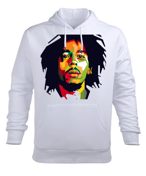 Tisho - Bob Marley Beyaz Erkek Kapüşonlu Hoodie Sweatshirt