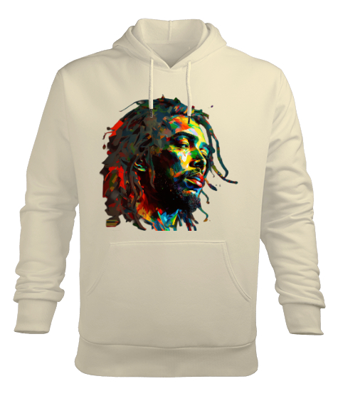 Tisho - Bob Marley Krem Erkek Kapüşonlu Hoodie Sweatshirt