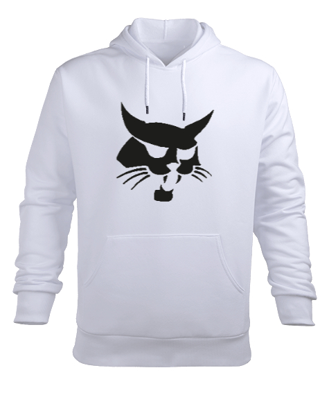 Tisho - Bobcat Kedi Beyaz Erkek Kapüşonlu Hoodie Sweatshirt