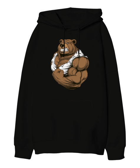 Tisho - Bodybuilder Ayı Tasarım Baskılı Oversize Unisex Kapüşonlu Sweatshirt