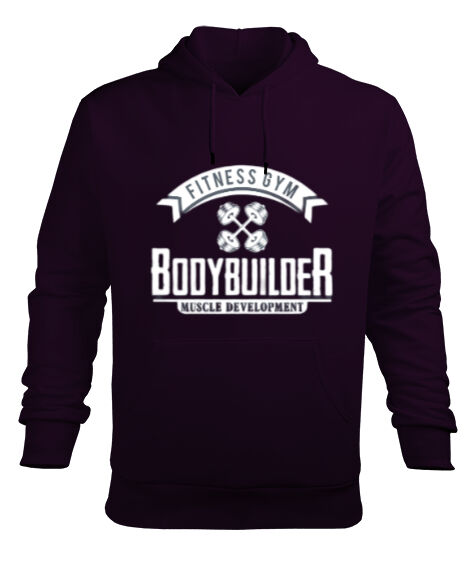 Tisho - Bodybuilder Koyu Mor Erkek Kapüşonlu Hoodie Sweatshirt