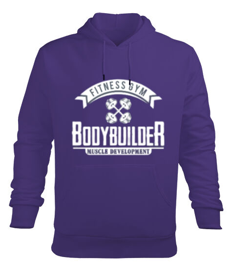 Tisho - Bodybuilder Mor Erkek Kapüşonlu Hoodie Sweatshirt