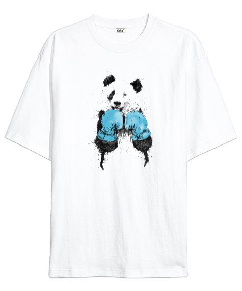 Tisho - Boksör Panda Beyaz Oversize Unisex Tişört