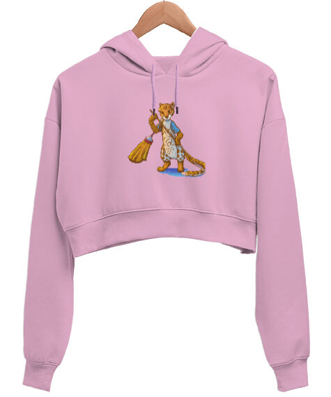 Tisho - BOM Series Animal Pembe Kadın Crop Hoodie Kapüşonlu Sweatshirt