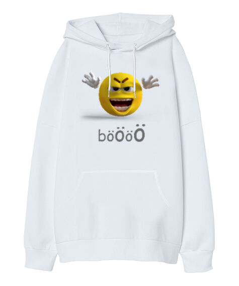 Tisho - Böö - Komik Beyaz Oversize Unisex Kapüşonlu Sweatshirt