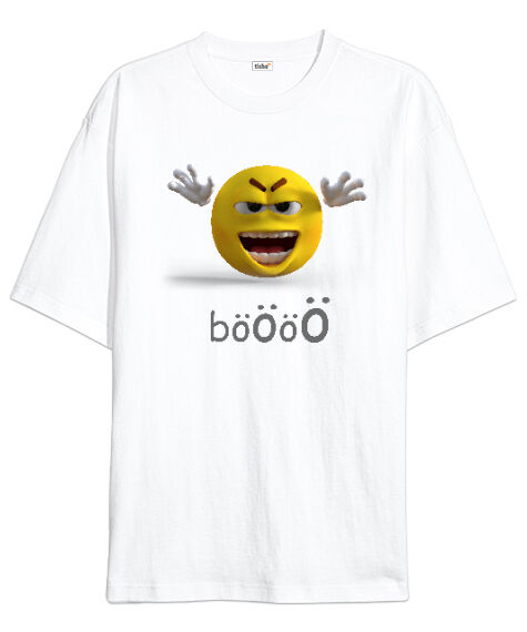 Tisho - Böö - Komik Beyaz Oversize Unisex Tişört