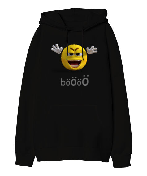 Tisho - Böö - Komik Siyah Oversize Unisex Kapüşonlu Sweatshirt
