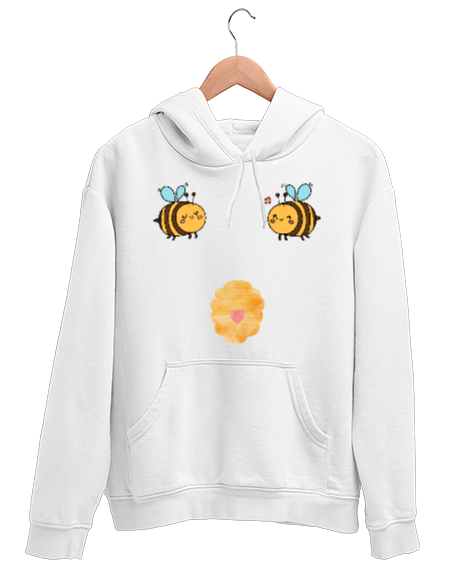 Tisho - Boobees Komik Espirili Arı özel tasarımı bal yapan arılar Beyaz Unisex Kapşonlu Sweatshirt