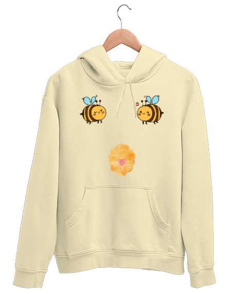 Tisho - Boobees Komik Espirili Arı özel tasarımı bal yapan arılar Krem Unisex Kapşonlu Sweatshirt