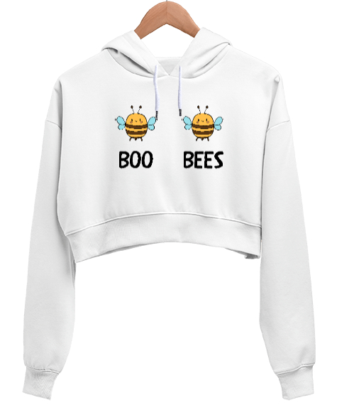 Tisho - Boobees Komik Espirili Arı özel tasarımı Beyaz Kadın Crop Hoodie Kapüşonlu Sweatshirt