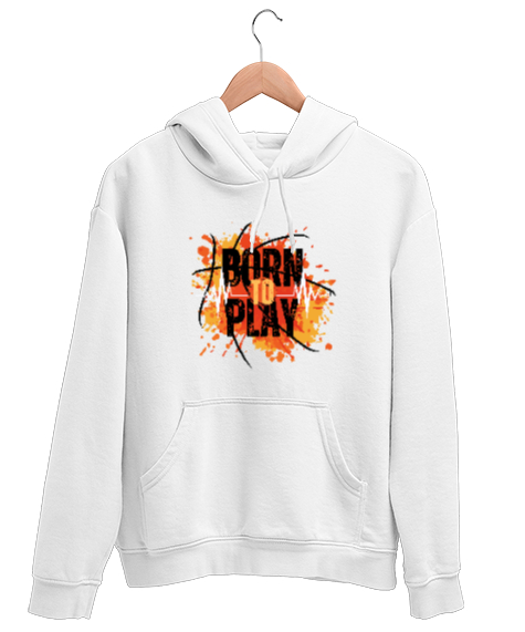 Tisho - Born To Play Oyun İçin Doğanlar Oyuncu Özel Tasarım Beyaz Unisex Kapşonlu Sweatshirt