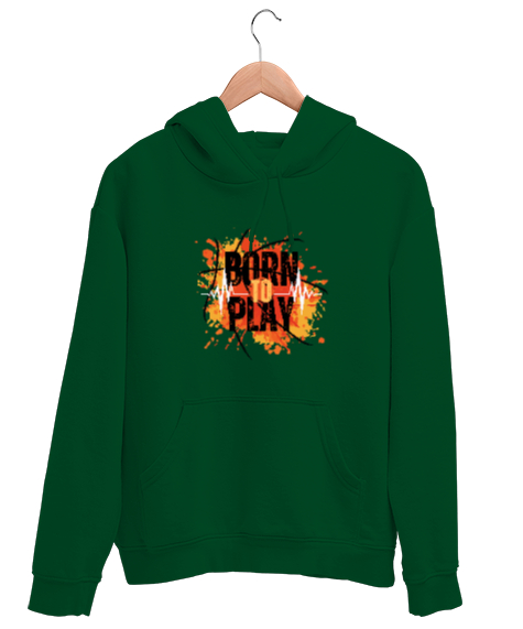 Tisho - Born To Play Oyun İçin Doğanlar Oyuncu Özel Tasarım Çimen Yeşili Unisex Kapşonlu Sweatshirt