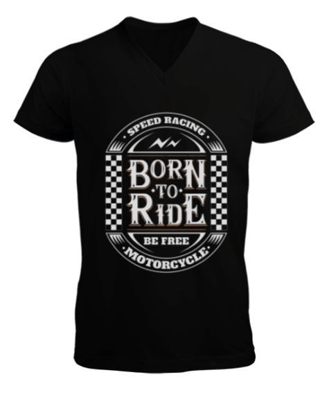 Tisho - Born To Ride Tasarım Erkek Kısa Kol V Yaka Tişört
