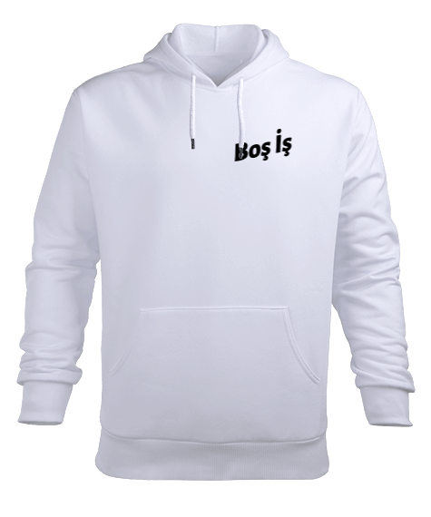 Tisho - Boş İş | Basic White Hoodie Erkek Kapüşonlu Hoodie Sweatshirt