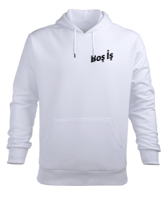 Boş İş | Basic White Hoodie Erkek Kapüşonlu Hoodie Sweatshirt - Thumbnail