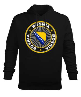 Bosnia,Bosna,Bosna Bayrağı,Bosna haritası. Siyah Erkek Kapüşonlu Hoodie Sweatshirt - Tisho