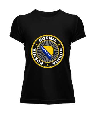 Bosnia,Bosna,Bosna Bayrağı,Bosna haritası. Siyah Kadın Tişört - Tisho