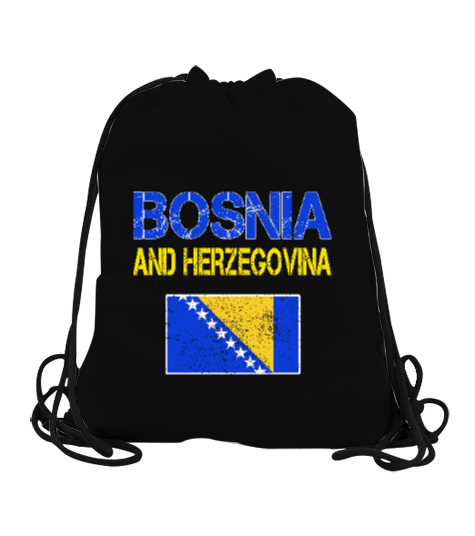 Tisho - Bosnia,Bosna,Bosna Bayrağı,Bosna logosu,Bosnia flag. Siyah Büzgülü Spor Çanta