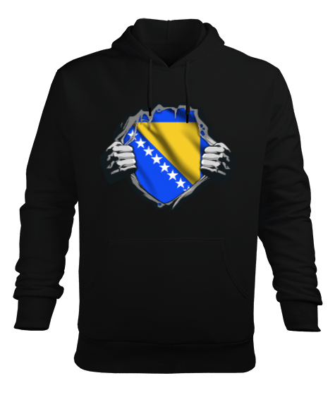 Tisho - Bosnia,Bosna,Bosna Bayrağı,Bosna logosu,Bosnia flag. Siyah Erkek Kapüşonlu Hoodie Sweatshirt
