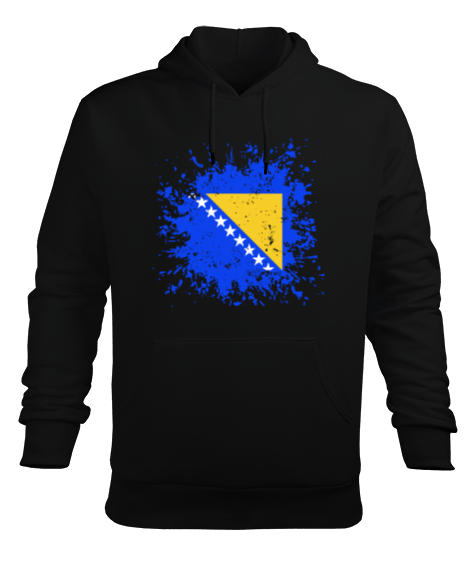 Tisho - Bosnia,Bosna,Bosna Bayrağı,Bosna logosu,Bosnia flag. Siyah Erkek Kapüşonlu Hoodie Sweatshirt