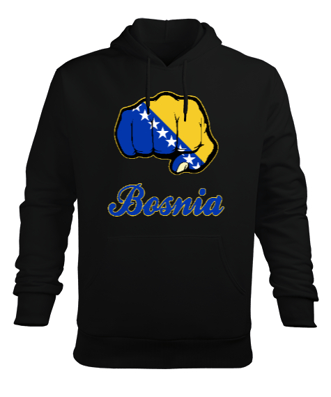 Bosnia,Bosna,Bosna Bayrağı,Bosna logosu,Bosnia flag. Siyah Erkek Kapüşonlu Hoodie Sweatshirt - Tisho