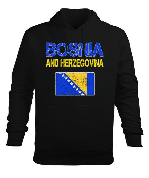 Tisho - Bosnia,Bosna,Bosna Bayrağı,Bosna logosu,Bosnia flag. Siyah Erkek Kapüşonlu Hoodie Sweatshirt