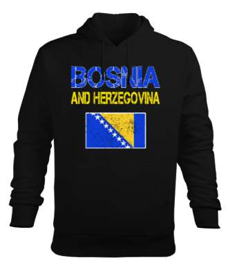 Bosnia,Bosna,Bosna Bayrağı,Bosna logosu,Bosnia flag. Siyah Erkek Kapüşonlu Hoodie Sweatshirt - Tisho