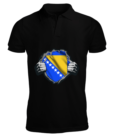 Tisho - Bosnia,Bosna,Bosna Bayrağı,Bosna logosu,Bosnia flag. Siyah Erkek Kısa Kol Polo Yaka