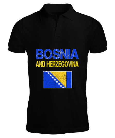 Tisho - Bosnia,Bosna,Bosna Bayrağı,Bosna logosu,Bosnia flag. Siyah Erkek Kısa Kol Polo Yaka