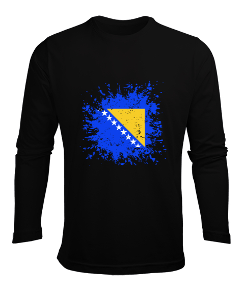 Tisho - Bosnia,Bosna,Bosna Bayrağı,Bosna logosu,Bosnia flag. Siyah Erkek Uzun Kol Yazlık Tişört
