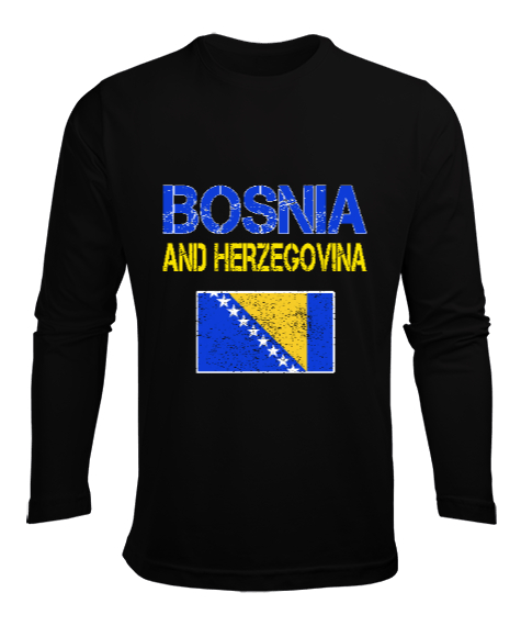 Tisho - Bosnia,Bosna,Bosna Bayrağı,Bosna logosu,Bosnia flag. Siyah Erkek Uzun Kol Yazlık Tişört