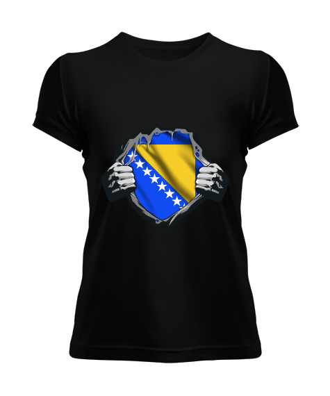 Tisho - Bosnia,Bosna,Bosna Bayrağı,Bosna logosu,Bosnia flag. Siyah Kadın Tişört