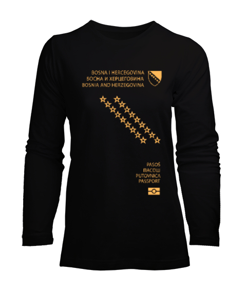 Bosnia,Bosna,Bosna Bayrağı,Bosna logosu,Bosnia flag. Siyah Kadın Uzun Kol Tişört - Tisho