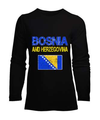 Bosnia,Bosna,Bosna Bayrağı,Bosna logosu,Bosnia flag. Siyah Kadın Uzun Kol Tişört - Tisho