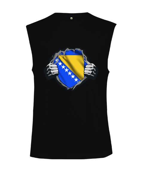 Tisho - Bosnia,Bosna,Bosna Bayrağı,Bosna logosu,Bosnia flag. Siyah Kesik Kol Unisex Tişört