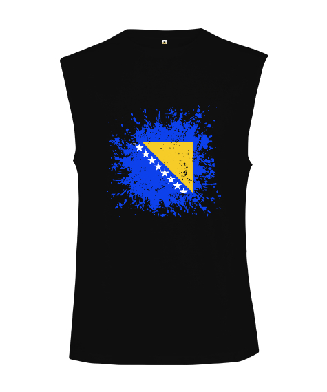 Tisho - Bosnia,Bosna,Bosna Bayrağı,Bosna logosu,Bosnia flag. Siyah Kesik Kol Unisex Tişört