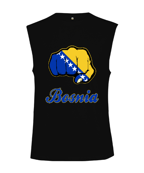 Tisho - Bosnia,Bosna,Bosna Bayrağı,Bosna logosu,Bosnia flag. Siyah Kesik Kol Unisex Tişört