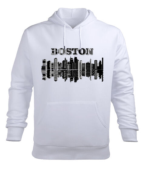 Tisho - Boston Beyaz Erkek Kapüşonlu Hoodie Sweatshirt