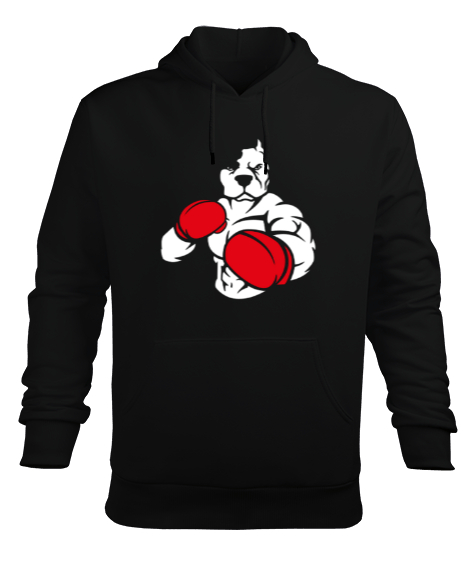 Tisho - Boxing dog white Siyah Erkek Kapüşonlu Hoodie Sweatshirt