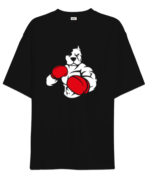 Tisho - Boxing dog white Siyah Oversize Unisex Tişört