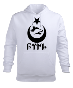 Bozkurt, Türk Bayrağı ve Göktürkçe Türk Yazılı Erkek Kapüşonlu Hoodie Sweatshirt - Tisho