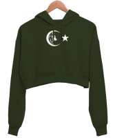 Bozkurt Türkiye Haki Yeşili Kadın Crop Hoodie Kapüşonlu Sweatshirt - Tisho
