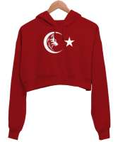 Bozkurt Türkiye Kırmızı Kadın Crop Hoodie Kapüşonlu Sweatshirt - Tisho