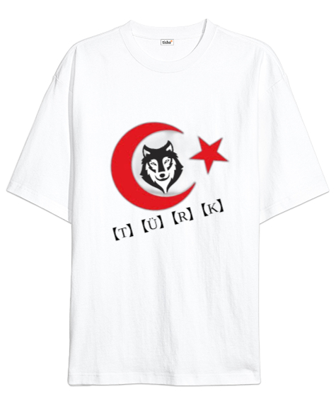 Bozkurt Ve Türk Bayrağı Beyaz Oversize Unisex Tişört