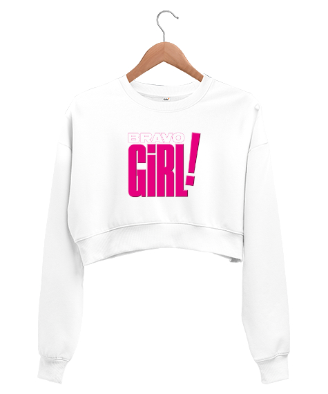 Tisho - Bravo Girl Beyaz Kadın Crop Sweatshirt