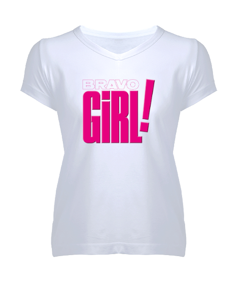 Tisho - Bravo Girl Beyaz Kadın V Yaka Tişört