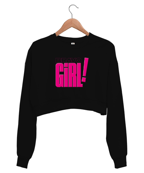 Tisho - Bravo Girl Siyah Kadın Crop Sweatshirt