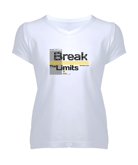 Tisho - Break Limits - Sınırları Yık Beyaz Kadın V Yaka Tişört
