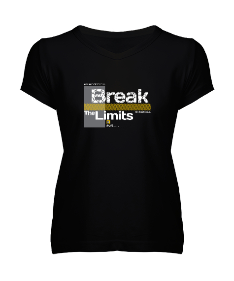 Tisho - Break Limits - Sınırları Yık Siyah Kadın V Yaka Tişört